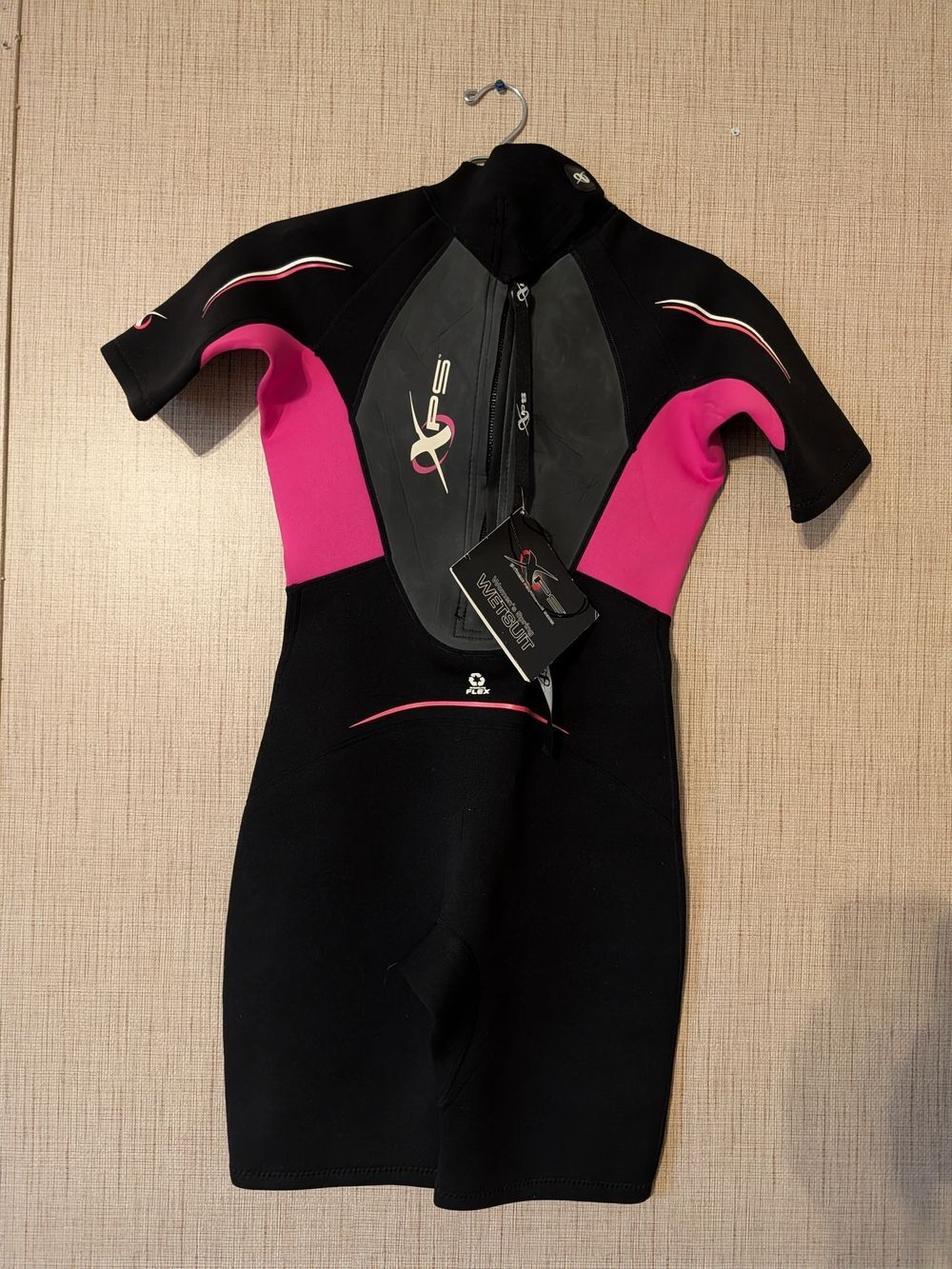 Women's Short-Sleeve Swim Wetsuit Footie - Black & Pink